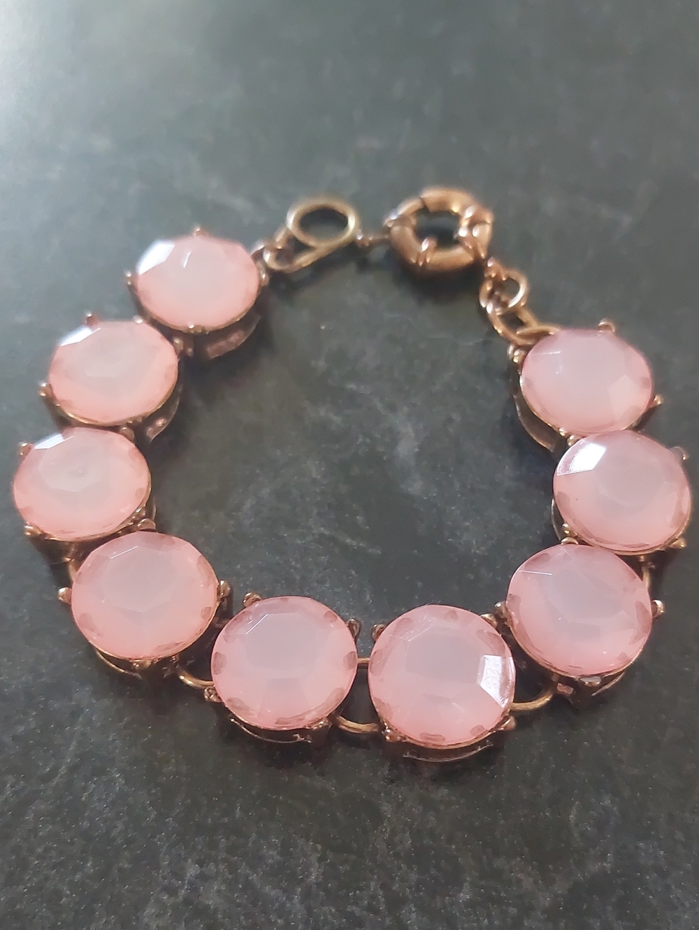 Vintage Inspired Pink Faux Opal Crystal Collet Tennis Bracelet 7"